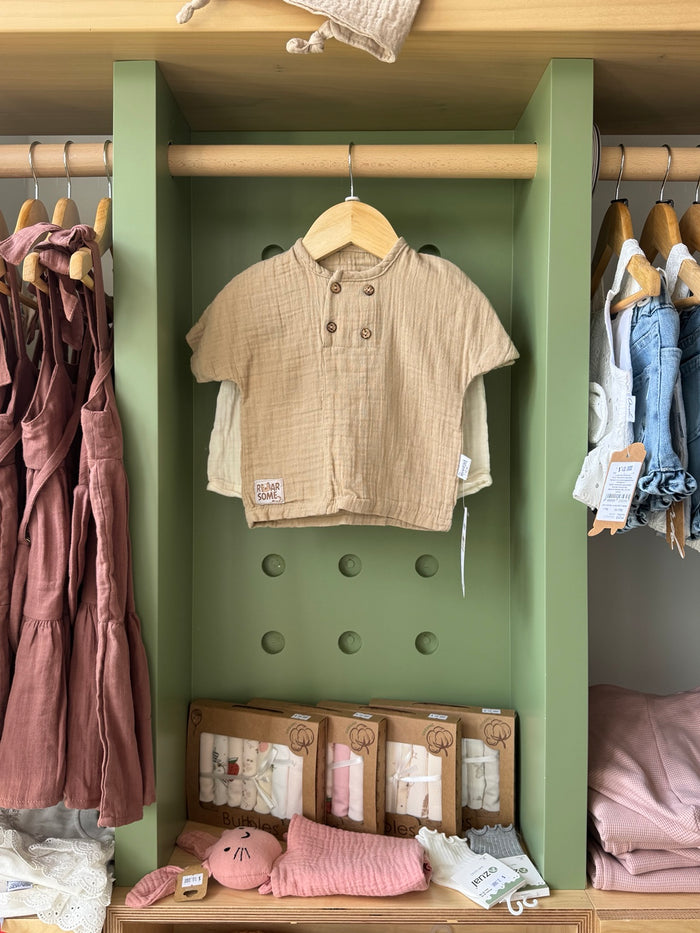 BabyBoy 2pcs Linen Beige Set - front