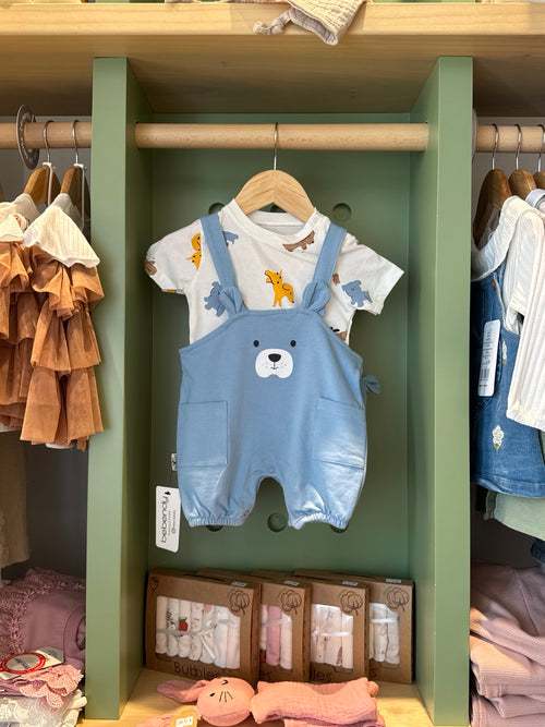 BabyBoy 2pcs Blue Cotton Romper front