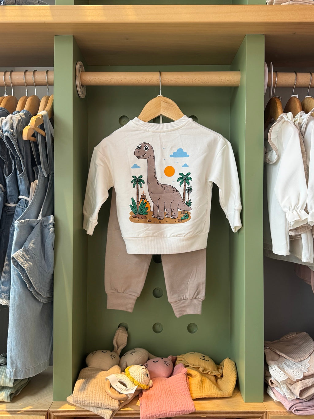 Boy 2pcs Cotton Set Dino Beige back