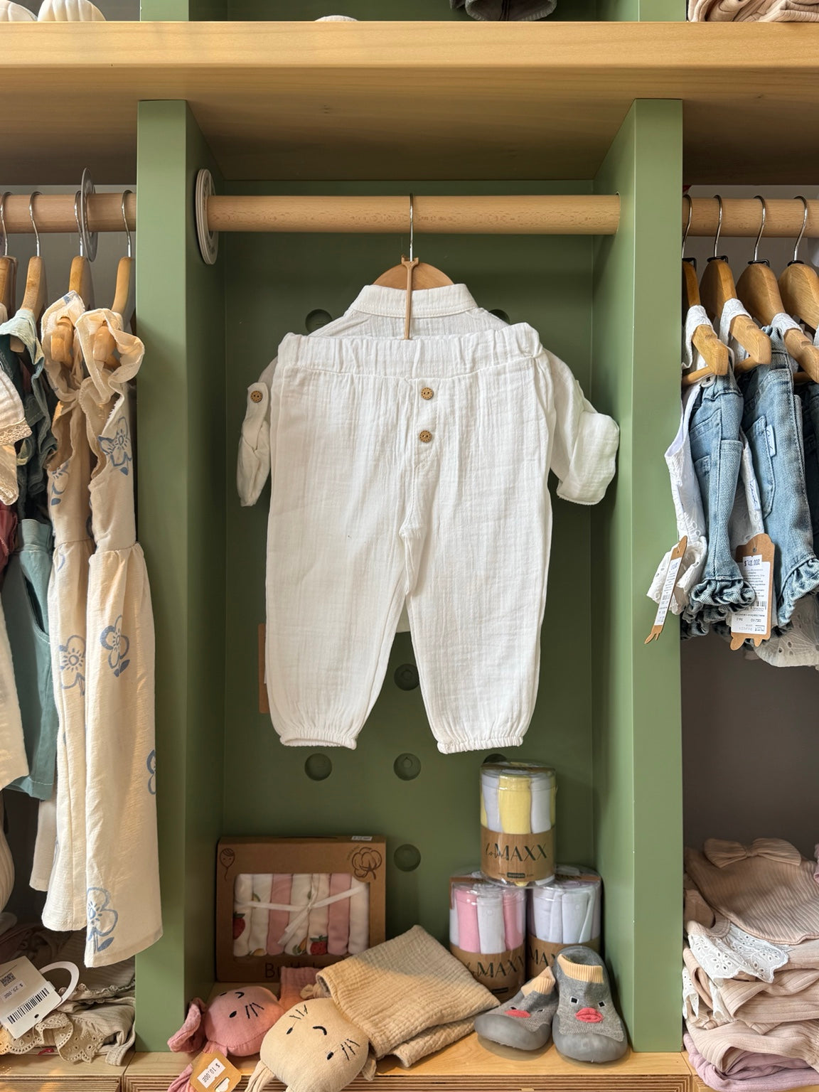 BabyBoy White Baptism Linen Set - back