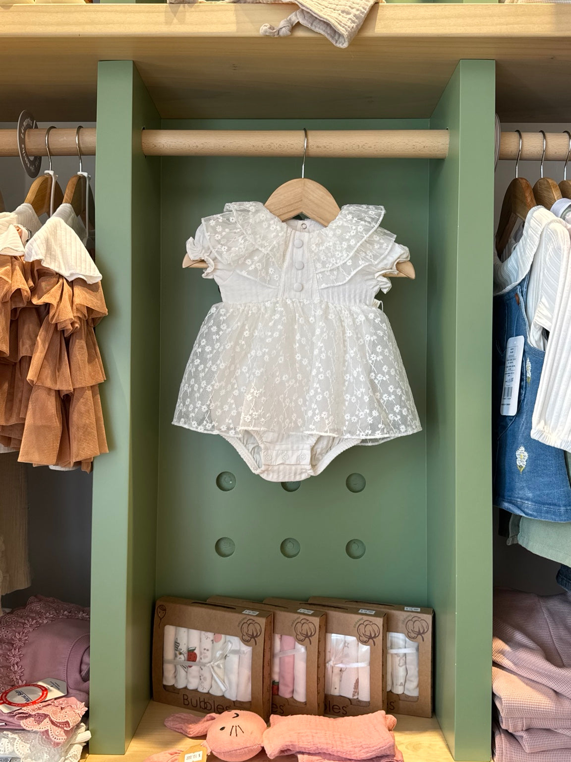 BabyGirl Baptism Romper Ecru front