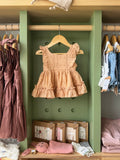 BabyGirl Beige Embroidered Ruffled Dress - front
