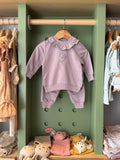 BabyGirl dusty purple two-piece cotton set, front view