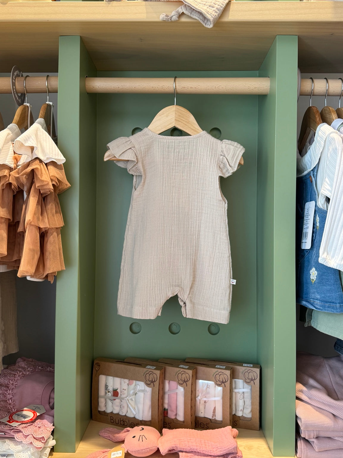 BabyGirl Linen Romper Beige back
