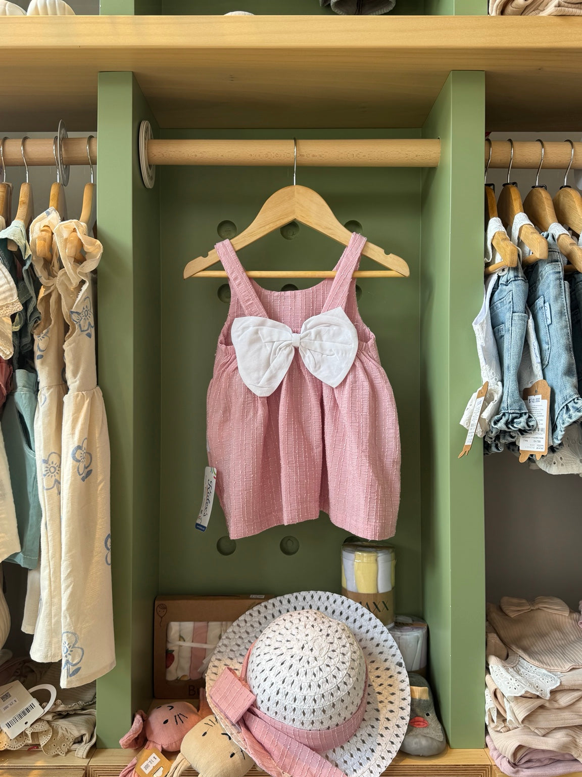 BabyGirl Pink Dress + Hat - back