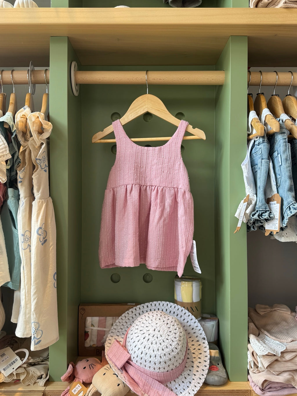 BabyGirl Pink Dress + Hat - front