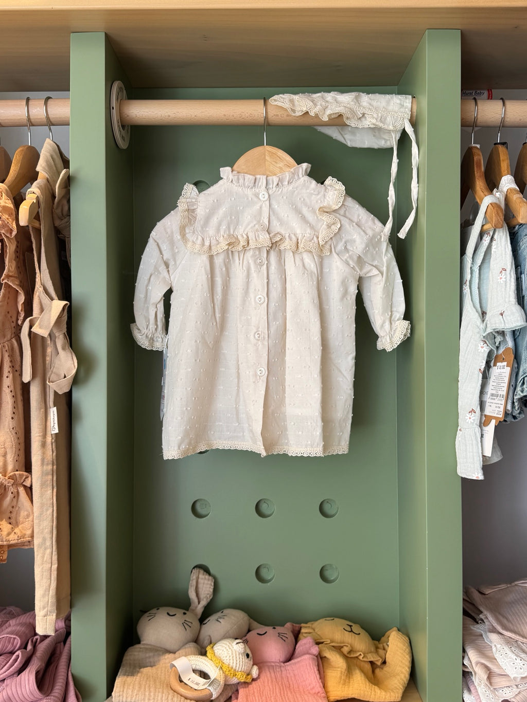 BabyGirl Baptism Ecru Dress with Hat — back