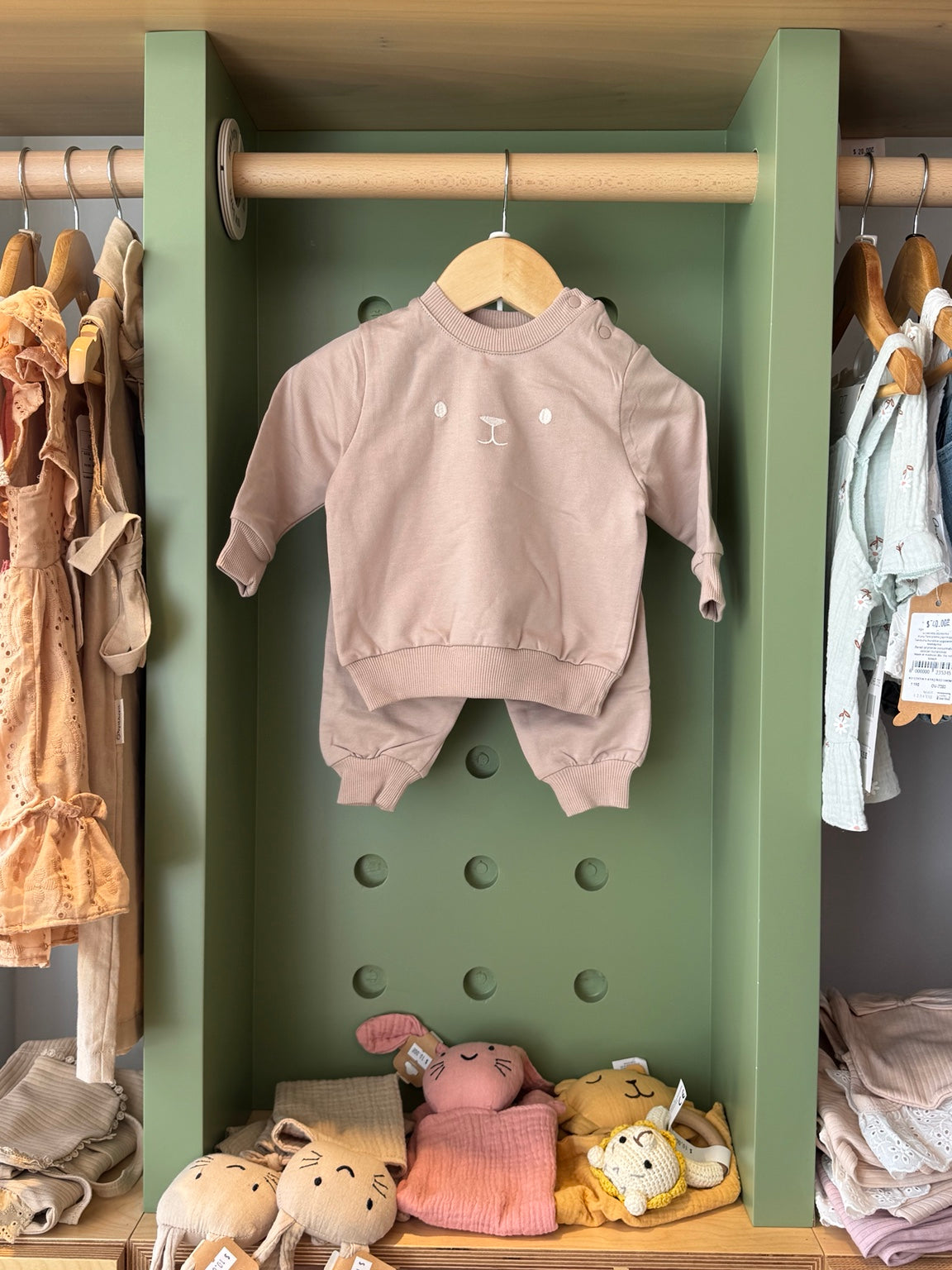 BabyBoy/Girl 2pcs Cotton Set Beige with White Embroidery — front