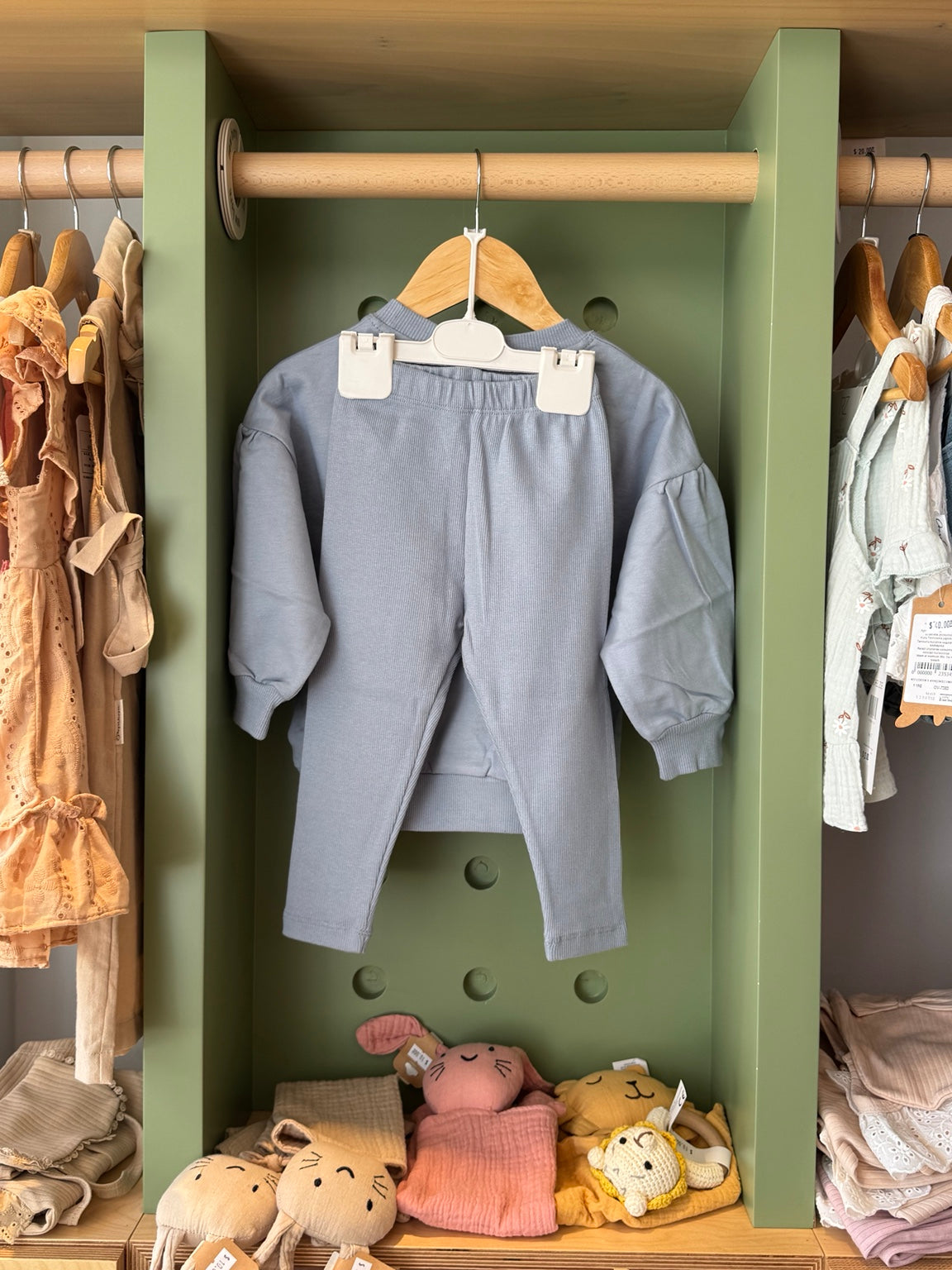Girl 2pcs Cotton Set Bunny Dusty Blue — back