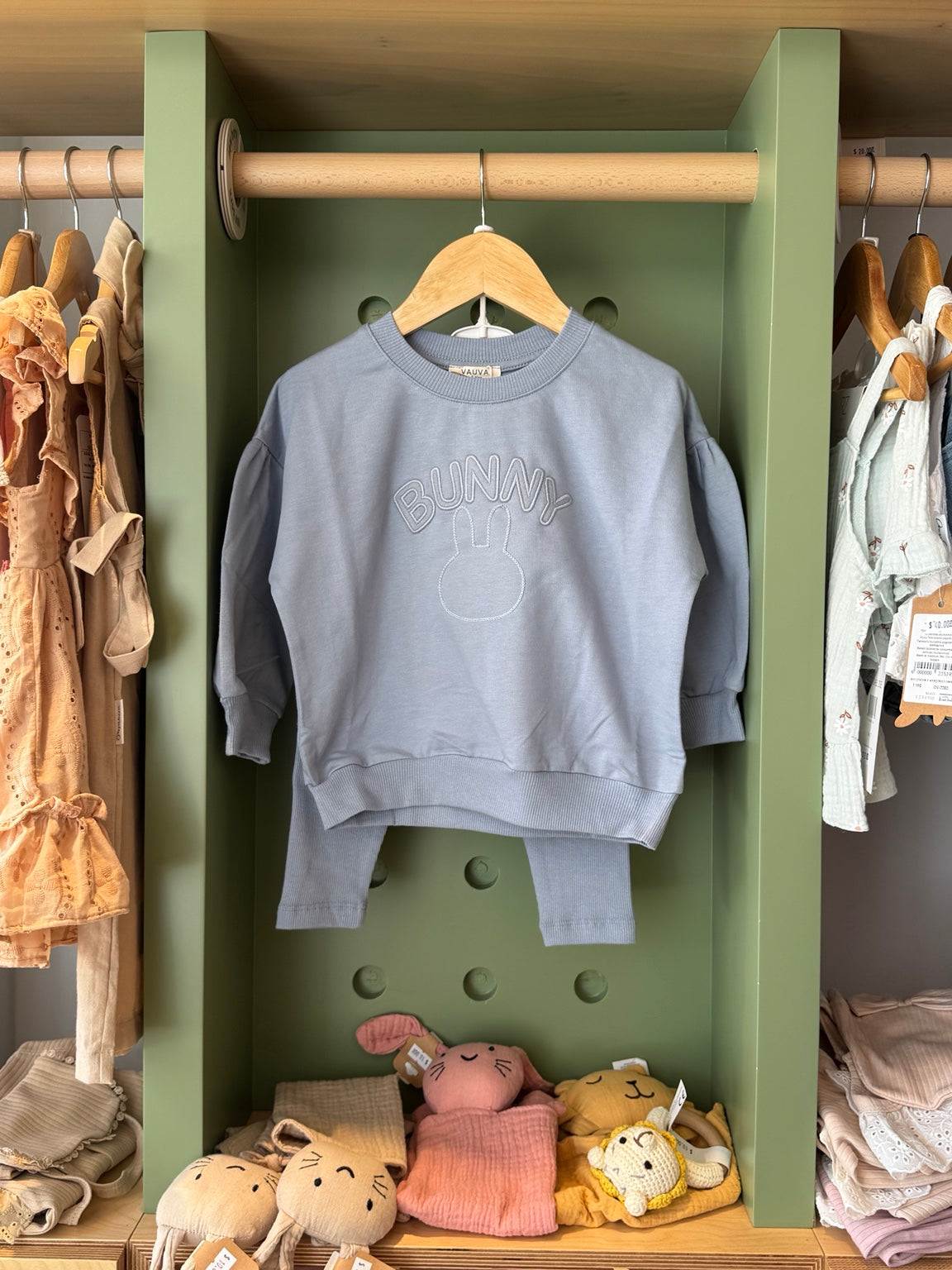 Girl 2pcs Cotton Set Bunny Dusty Blue — front