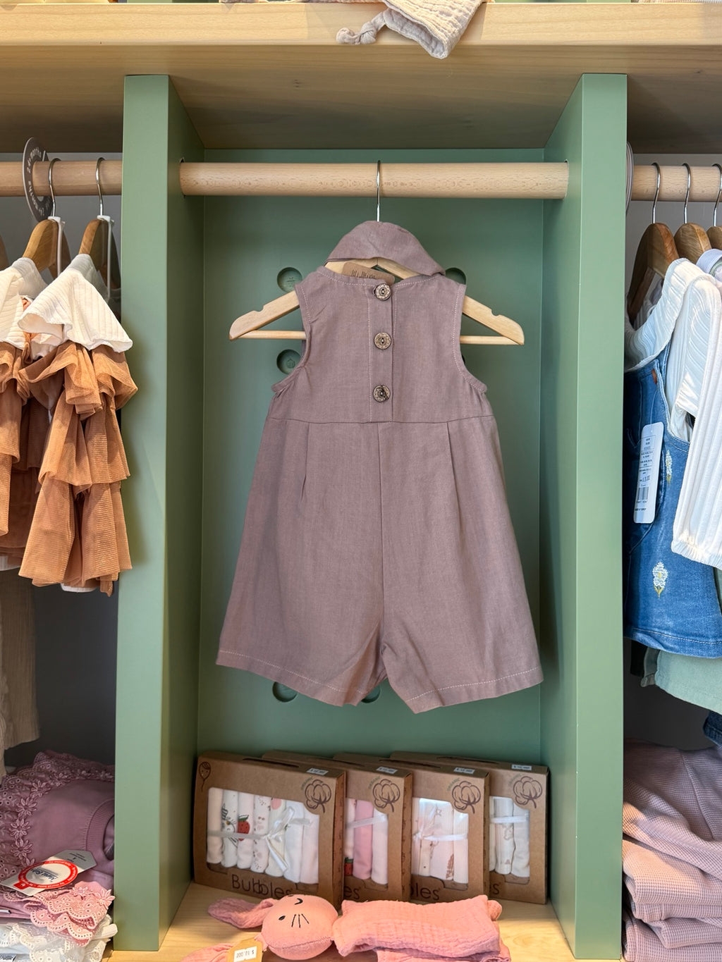 BabyGirl Dusty Purple Romper + Headband - back/detail