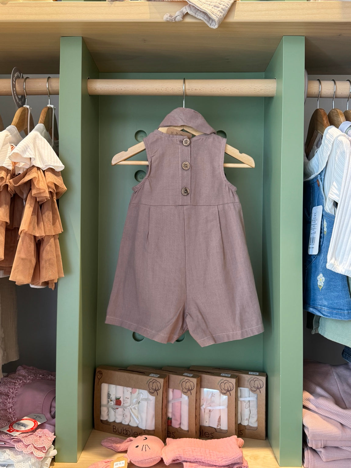 BabyGirl Dusty Purple Romper + Headband - back/detail