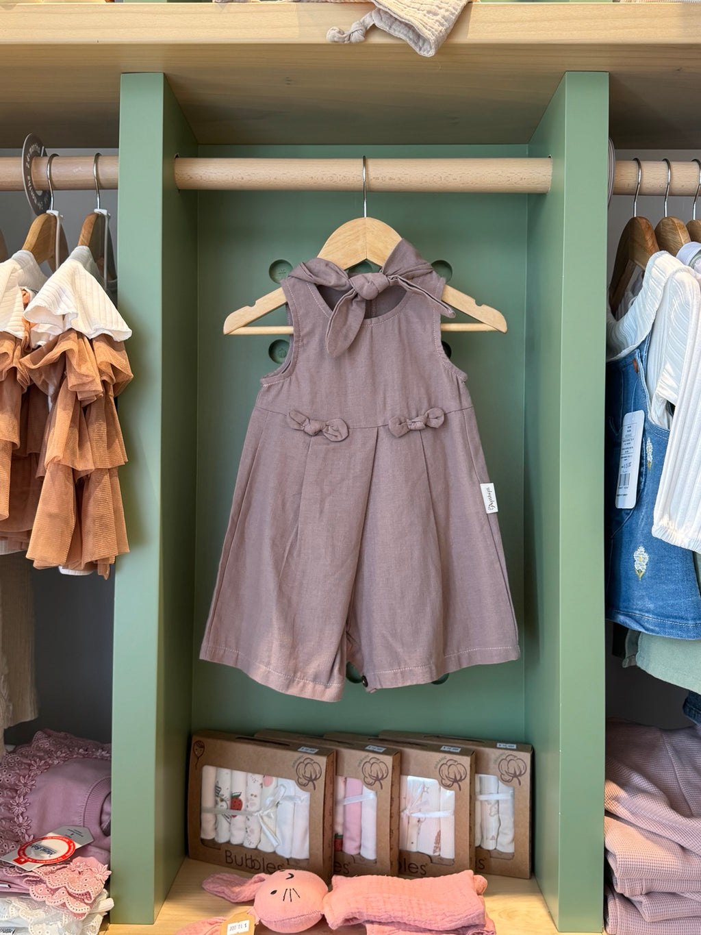 BabyGirl Dusty Purple Romper + Headband - front