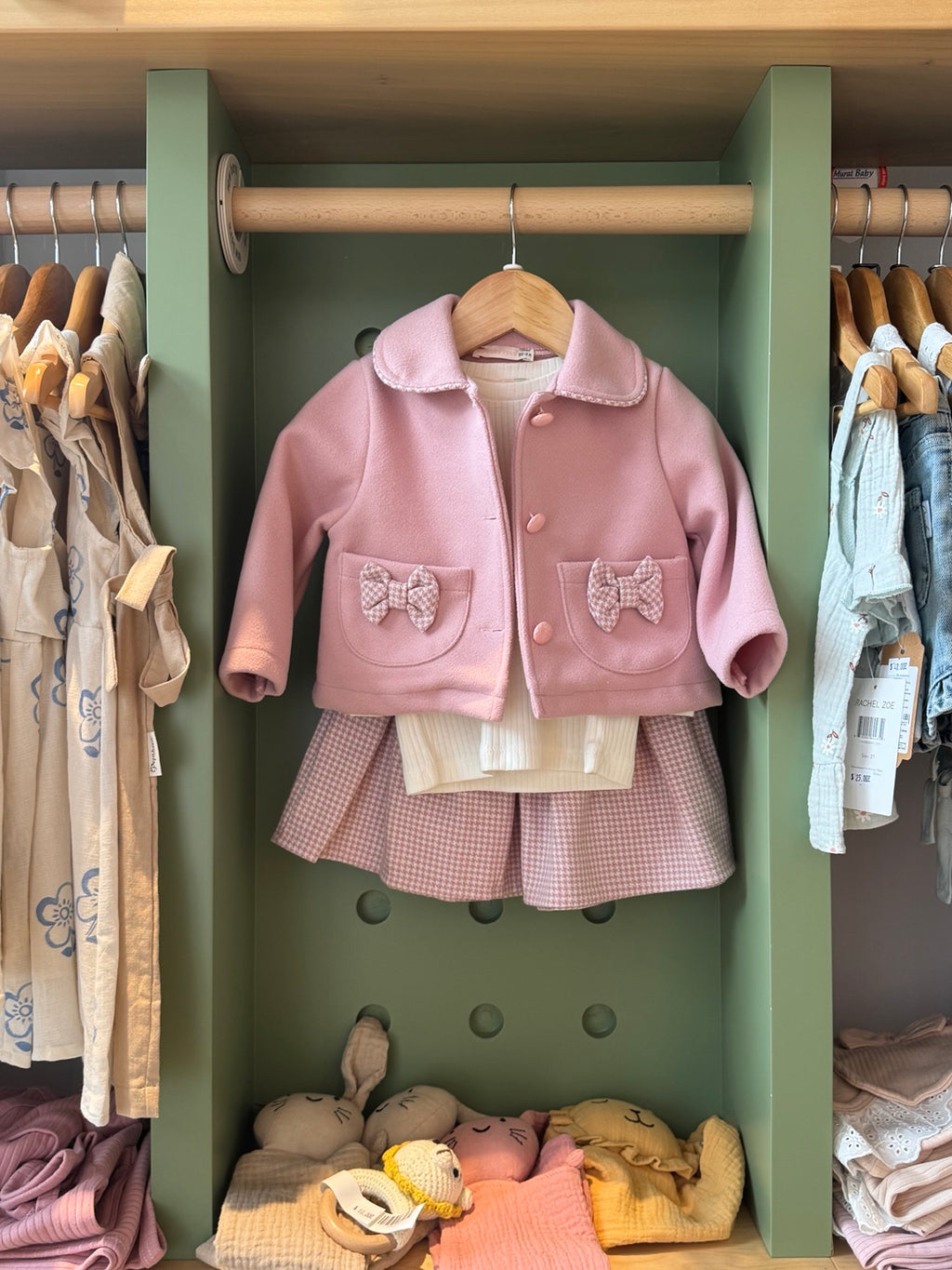Girl 3pcs Pink Coat Skirt Set