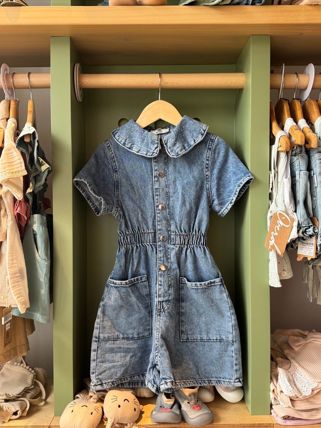 Girl Denim Short Overall front