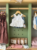 Girl 2pcs Denim Short/White Lace Top - front