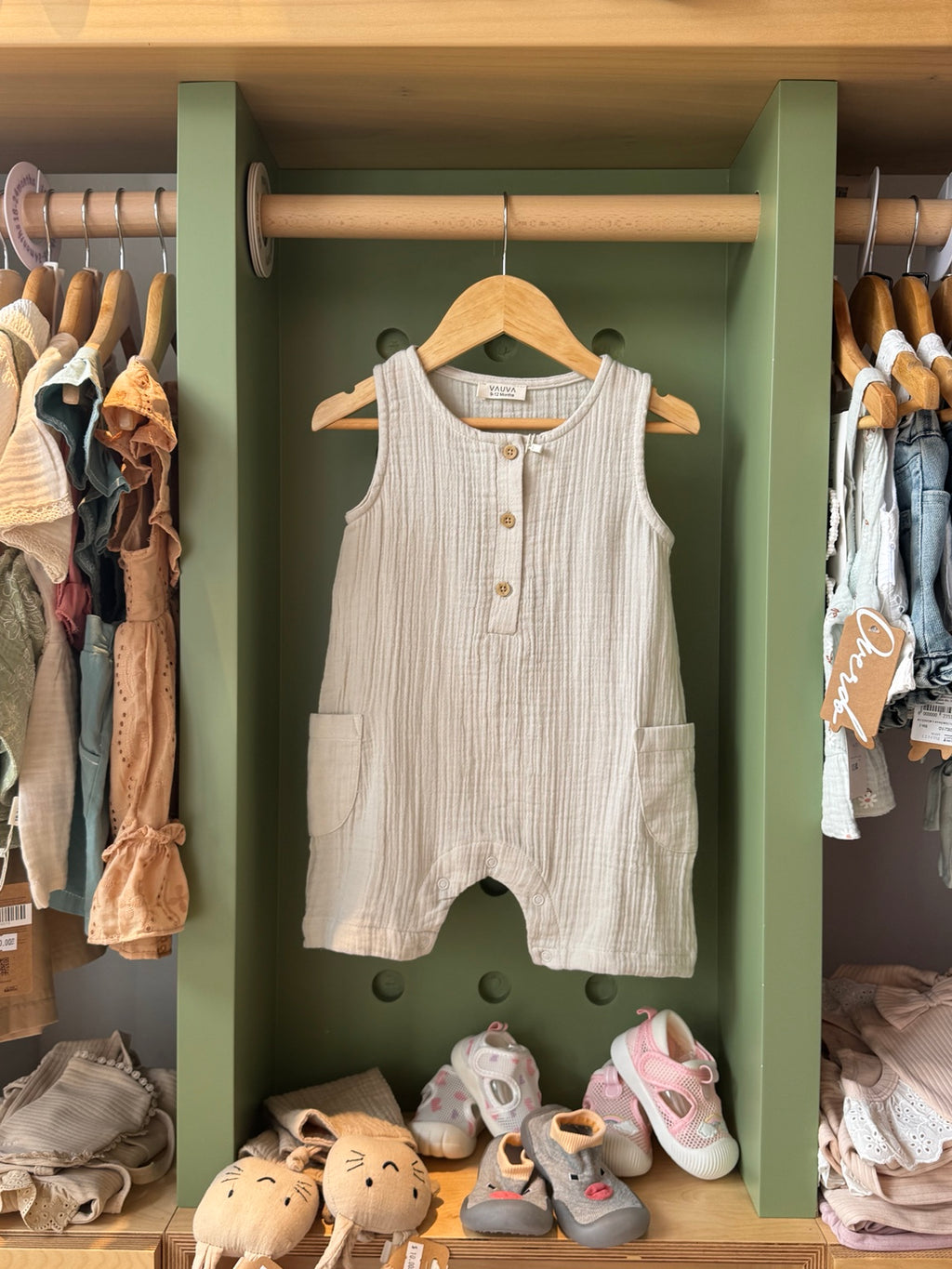 BabyBoy Linen Beige Romper — front