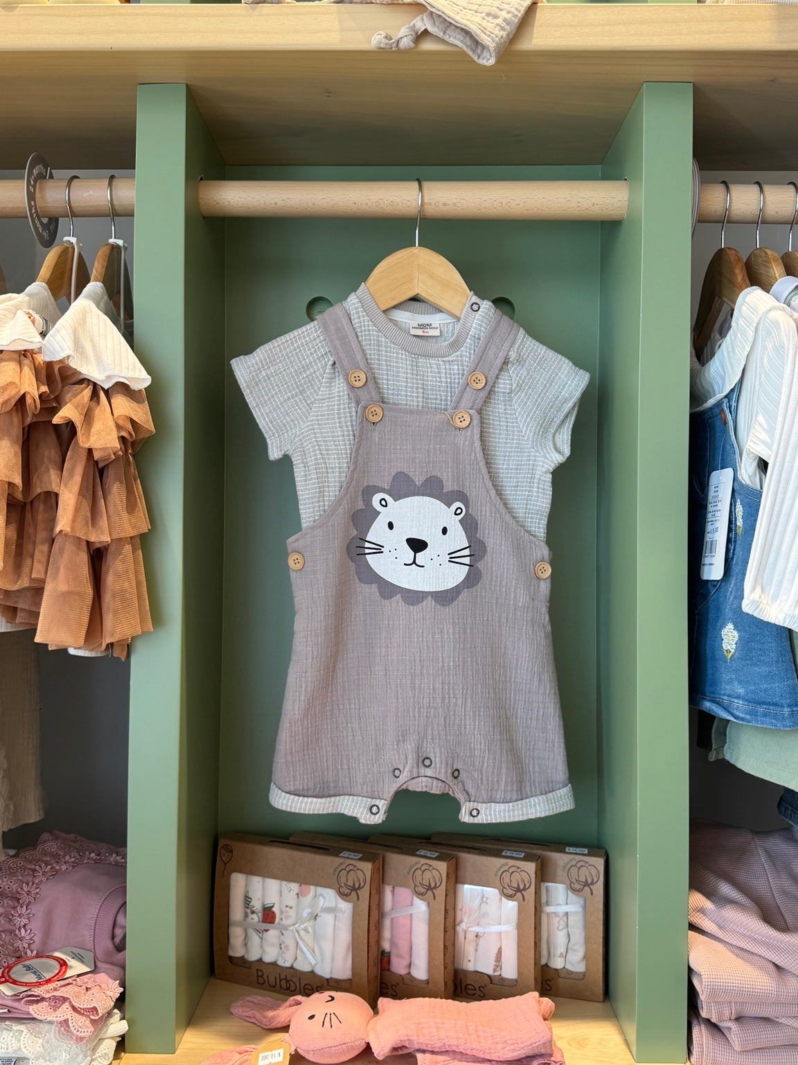 BabyBoy 2pcs Lion Grey Salopette - front